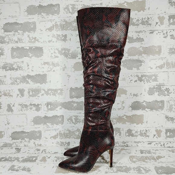 NEW Vince Camuto Women Snake Faux Leather Heel Kentelli Over the Knee Boots M801 - Picture 1 of 12
